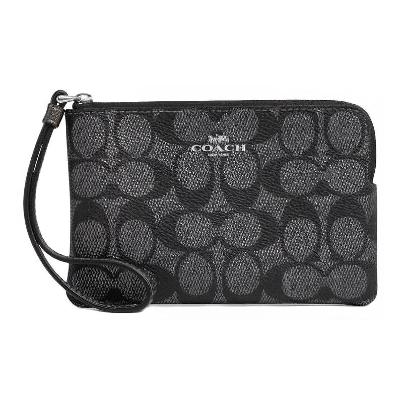 COACH 16 Brand Logo Zipper Closure Artificial Leather Wrist Bag Clutch Small Women s Black Gray чёрный