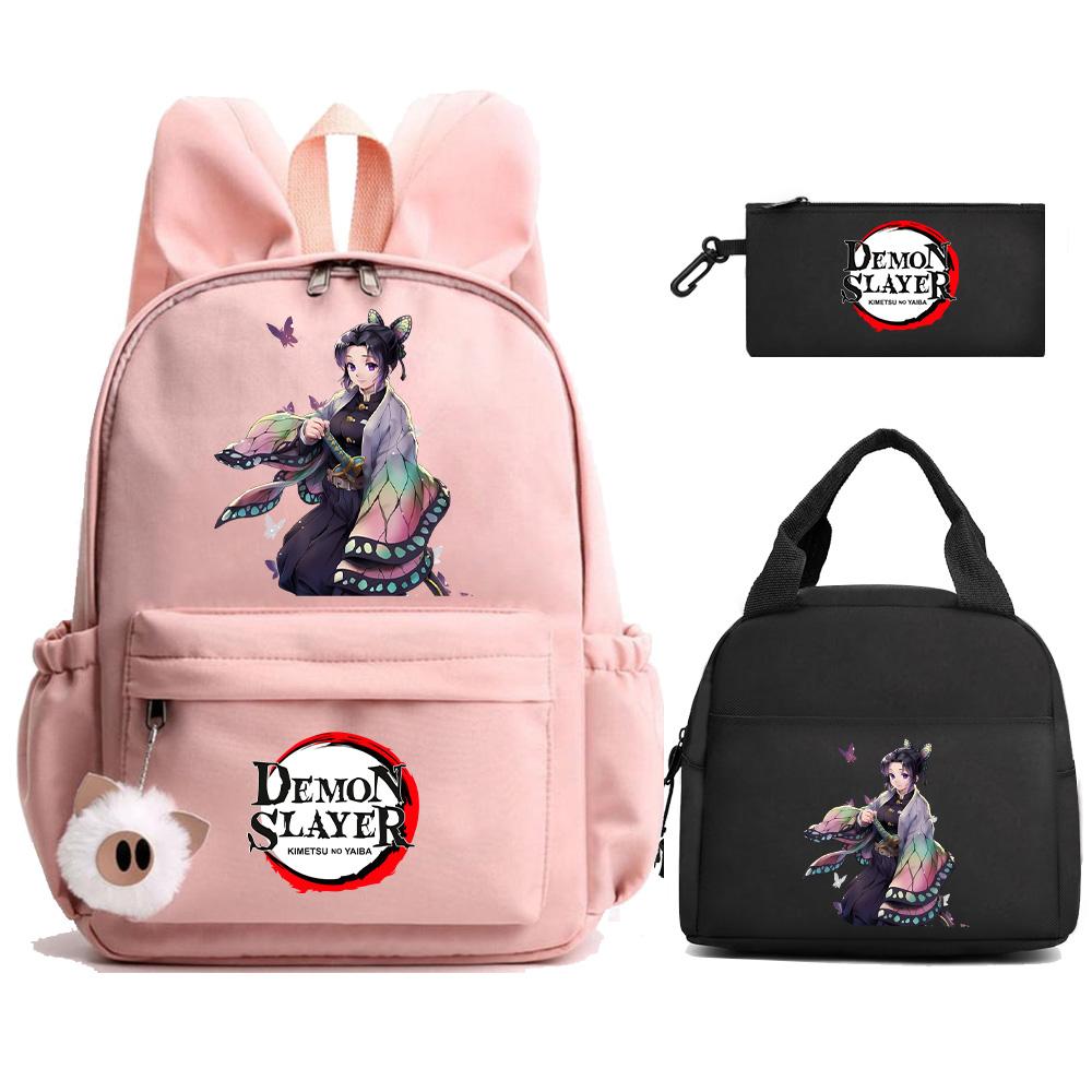 3Pcs/set Anime Demon Slayer Printed Backpack Lunch Bag Pencil Case for Student Schoolbag Girl Women Large Capacity Waterproof Travel Bag Gift