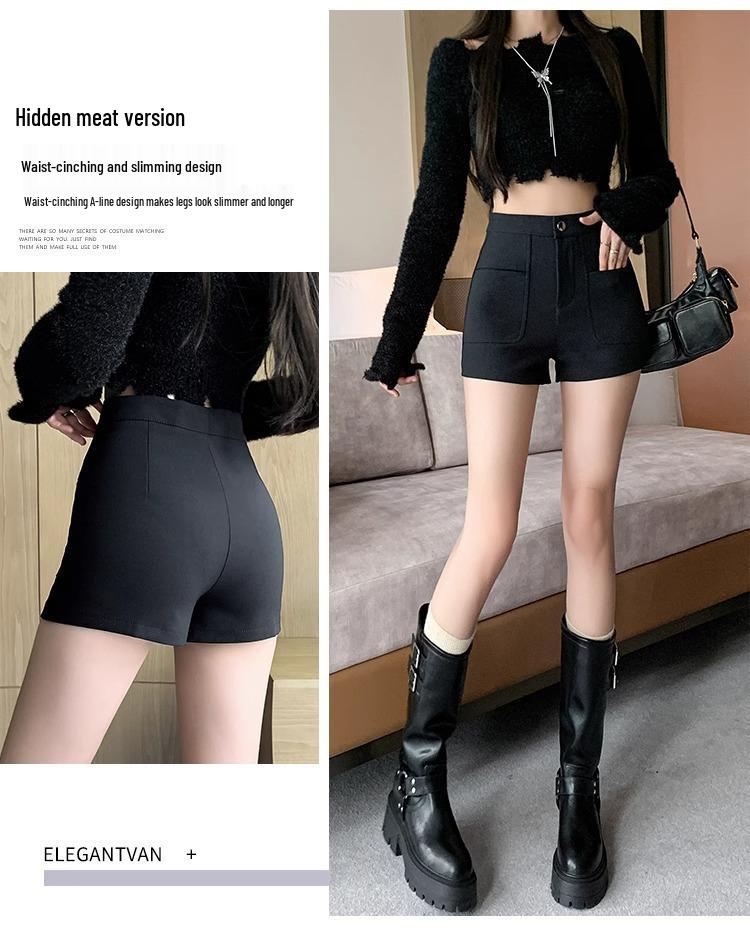 2023 Women's High-Waisted Black Suit Shorts - Sexy Wide-Leg Boot Pants for Autumn/Winter