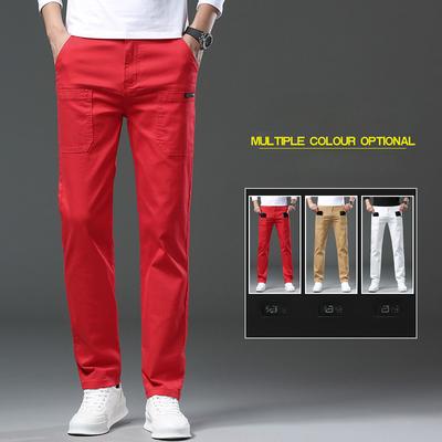 Calça jeans masculina branca stretch de seis bolsos, tendência primavera e verão, reta, slim, multibolsos, cor, calça