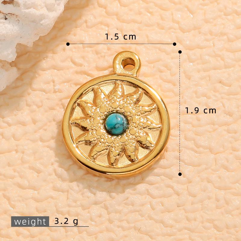 European Retro Turquoise Geometric Oval Pendant - Stainless & Titanium Steel Jewelry for Women