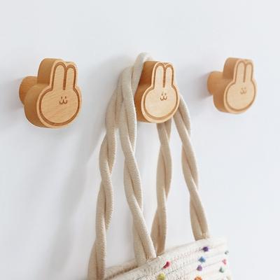 Cartoon Rabbit Solid Wood Hook Wall Mounted Towel Coat Bag Clothes Storage Hook Wall Hanger Children Room Wall Storage Rack