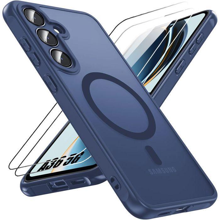 Coque de protection - BOOLING - Samsung Galaxy A36 5G - Bleu Marine - 2 Verres Trempés - Antichoc