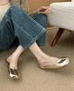 Retro Niche Silver Pig's Trotter Shoes Split Toe Half Slippers Women 2025 New Soft Sole Light Mouth Flat Bottom Internet Celebrity One Pedal