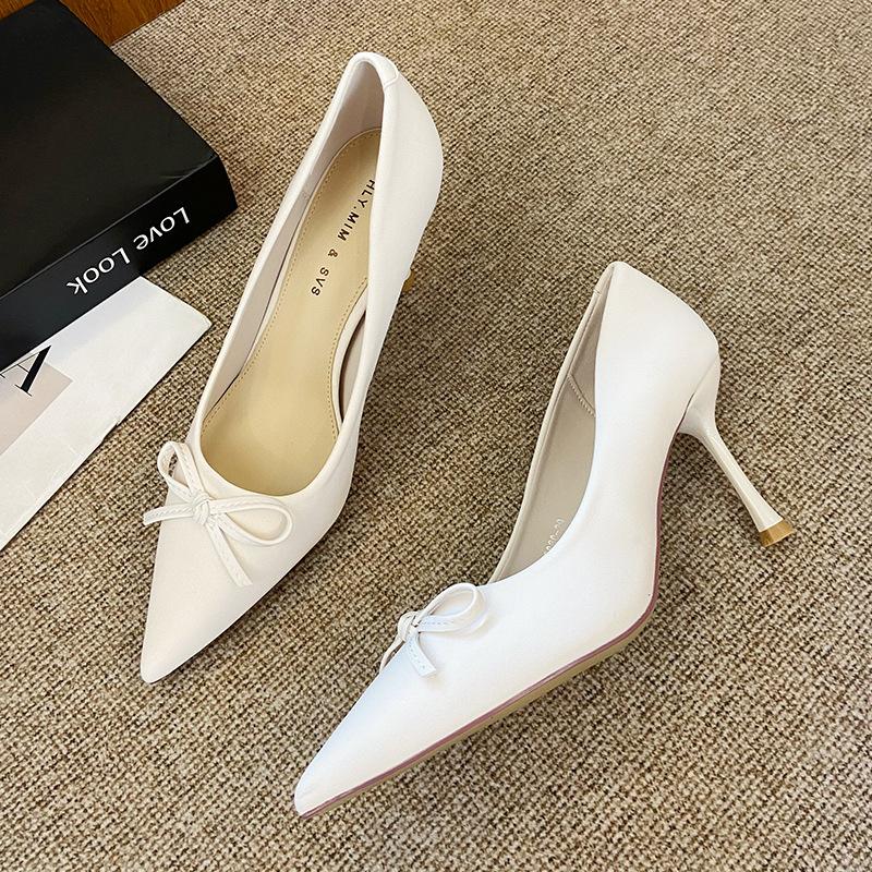 G860-29 Pointed Bow High Heels Shoes Stiletto 2025 Summer New French with Skirt Light Mouth Evening Versatile