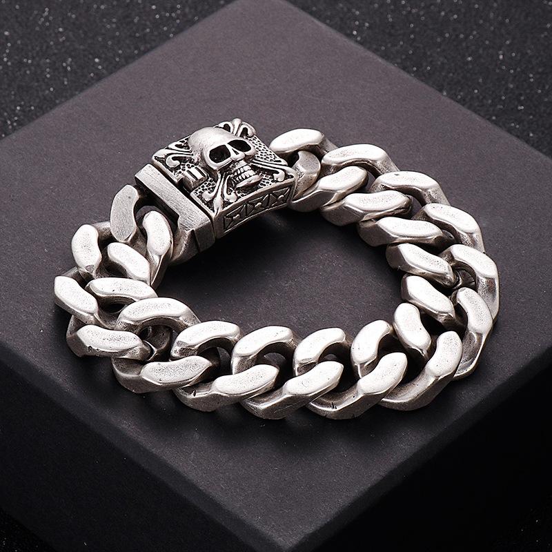 4 Styles Silver Color Personalized Cuban Chain Bracelet European and American Men's Skull Head Bracelet
