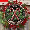 2D Flat 1pc Christmas ‘'Cane Sugar Greens’' Logo Wooden Sign Decoration, Front Door Embossed Effect Wall Decoration, Suitable for Home, Garden Patio