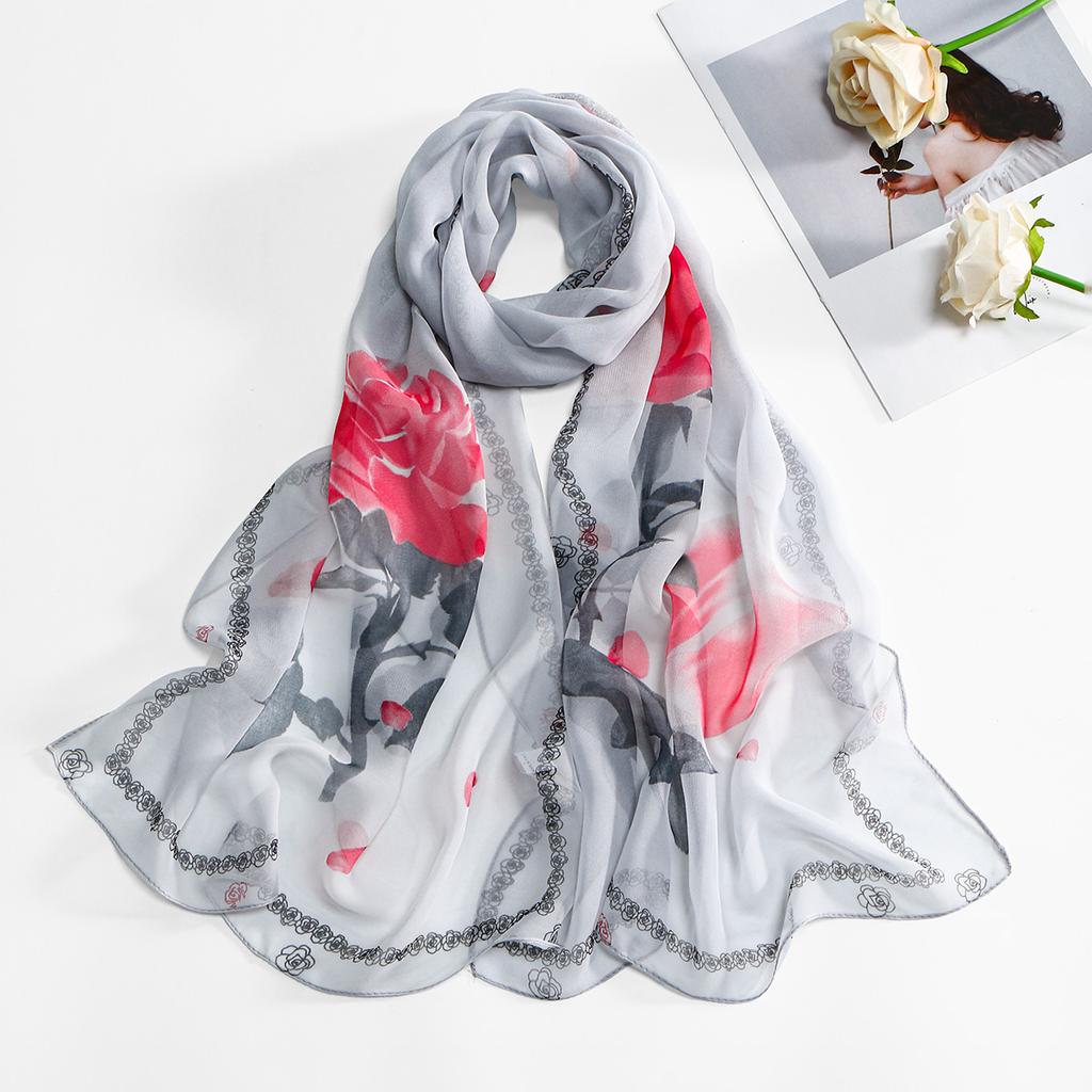 New Fashion SpringSummer Women Floral Printing Beach Silk Scarf Shawls Female Long Wraps Beach Sunscreen Hijab Georgette Scarf