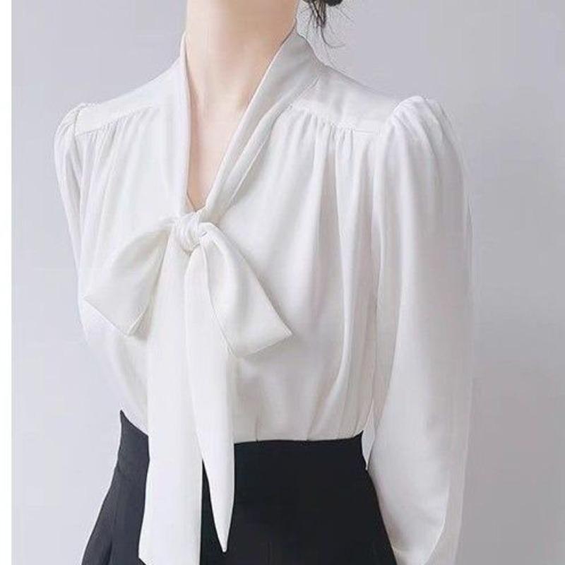 Women's Bow Satin Long Sleeved Shirt Women's Professional Temperament Ribbon Shirt