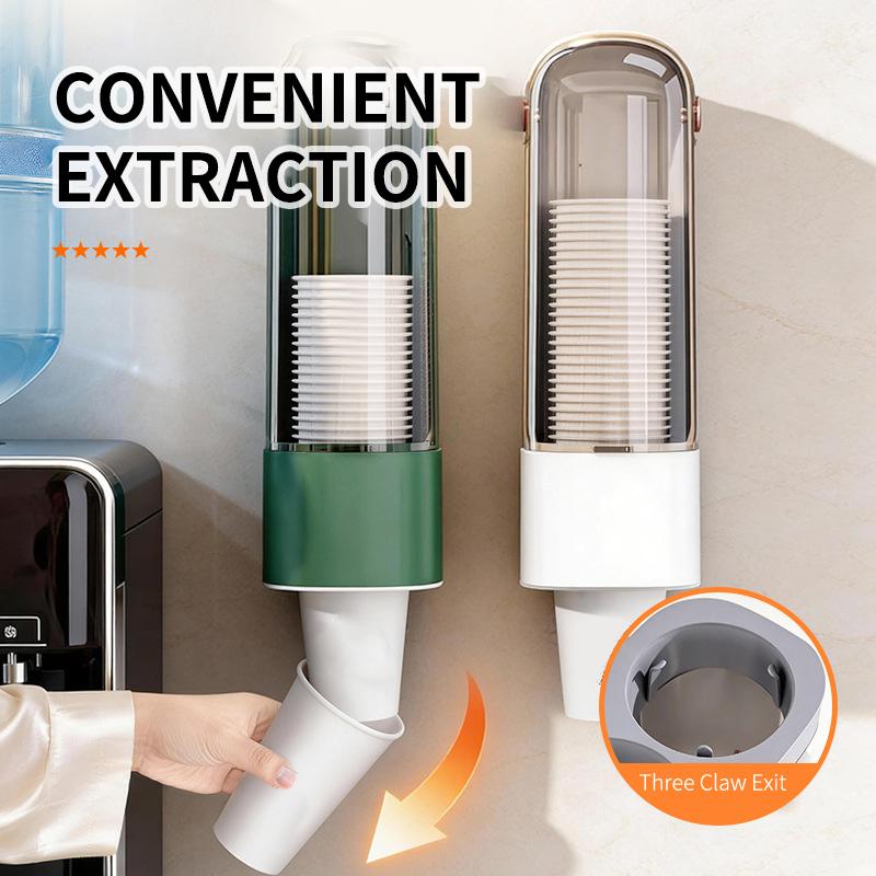 Wall-Mounted No-Drill Disposable Cup Dispenser Household Paper Cup Holder Dustproof Cup Storage Rack