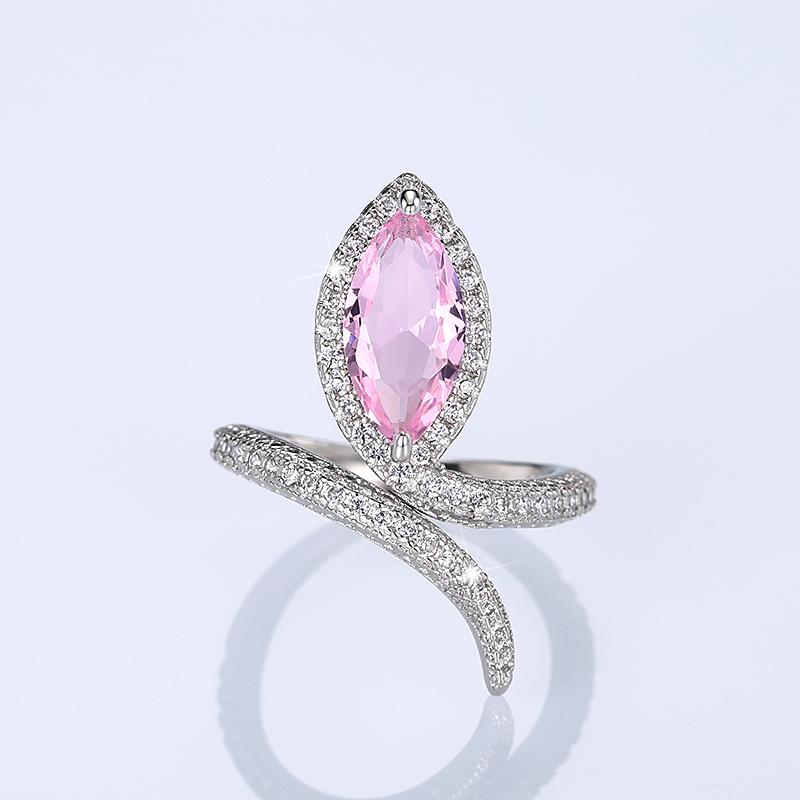 

Huitan Luxury Marquise Pink Cubic Zirconia Opening Rings for Women Temperament Sweet Bridal Wedding Party Finger Rings Zircon resizable