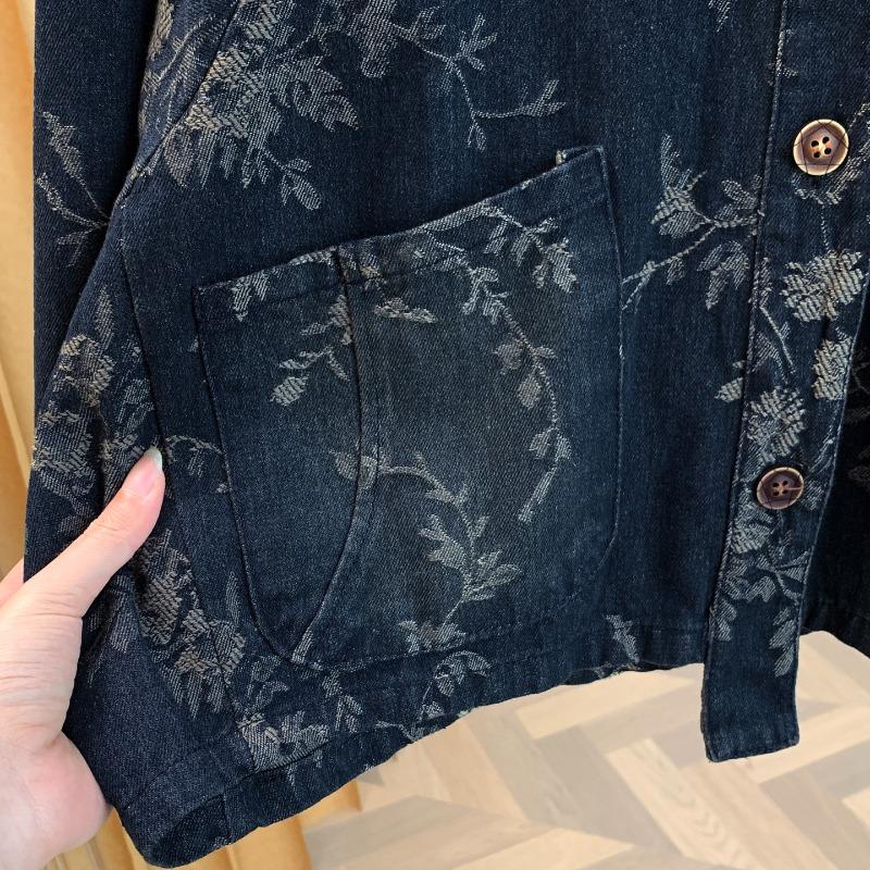 DIMANAF 2026 Autumn Winter Women Denim Jackets Short Coat Casual Print Floral Plus Size Loose Buttons Vintage Outwear