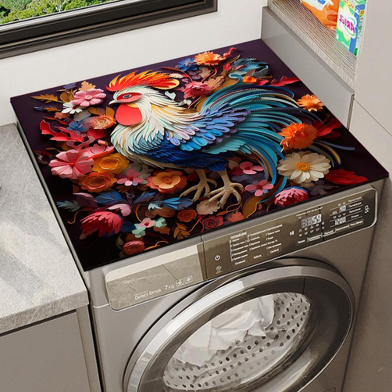 Rooster Family Drum Washer & Dryer Dustproof Decorative Pad