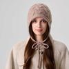 Retro twist pattern ear protection knitted hat women's autumn and winter lace-up bow wool hat warm cover cold hat