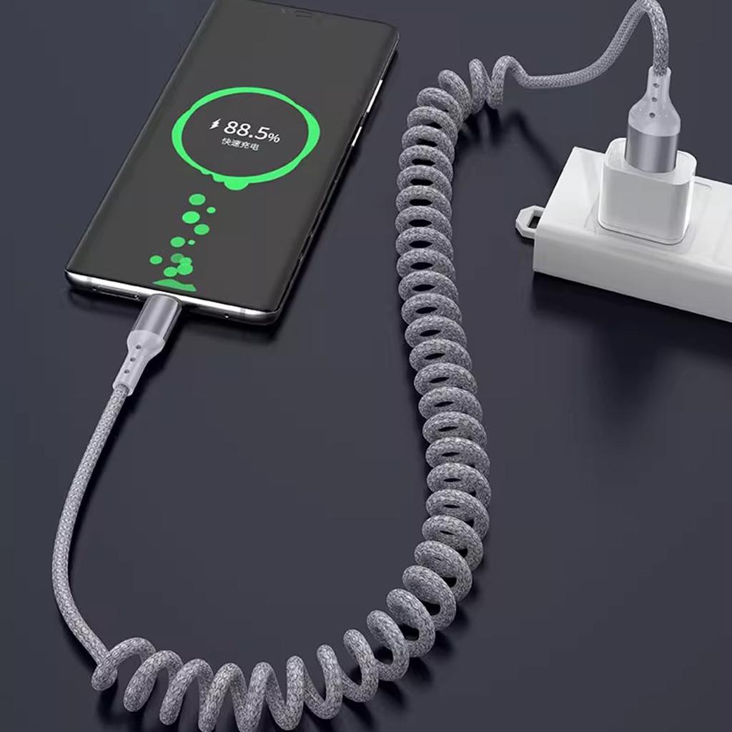 Electronic Accessories 100W 90 Degree Right Angled USB-C Coiled Retractable Data Cable Pure Copper Conductor Braid