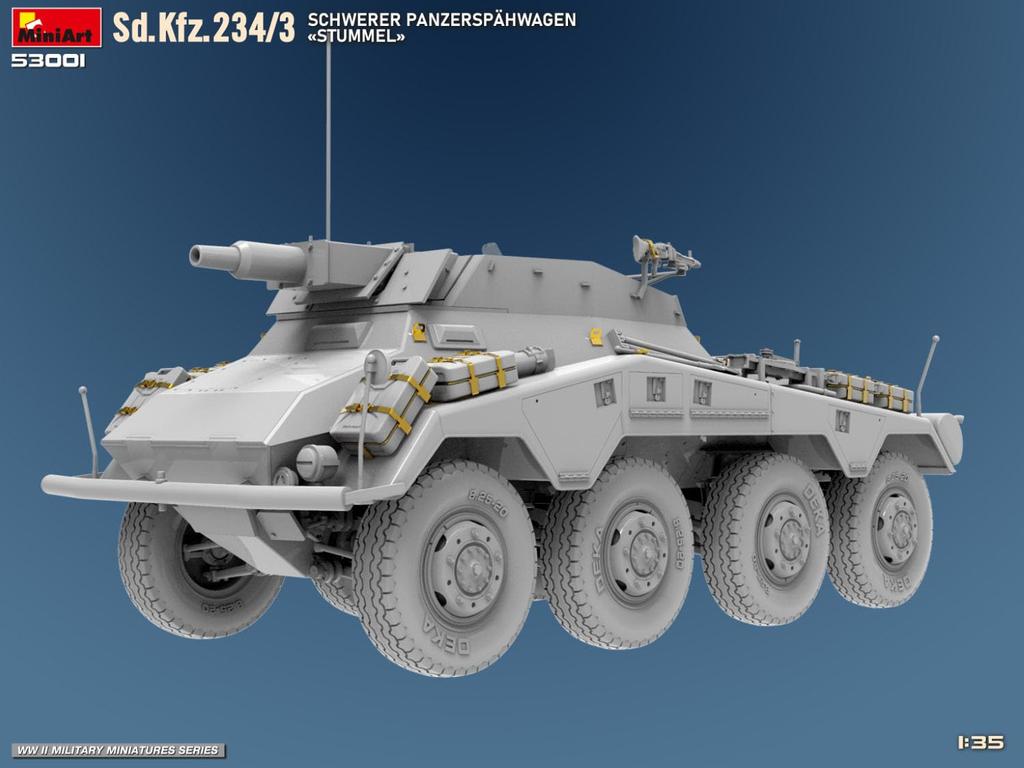 MiniArt WWII German Army heavy armored car Stummel gun plastic model kit MA53001 1/35 8-wheeled Sd.Kfz.234/3 7.5cm self-propelled