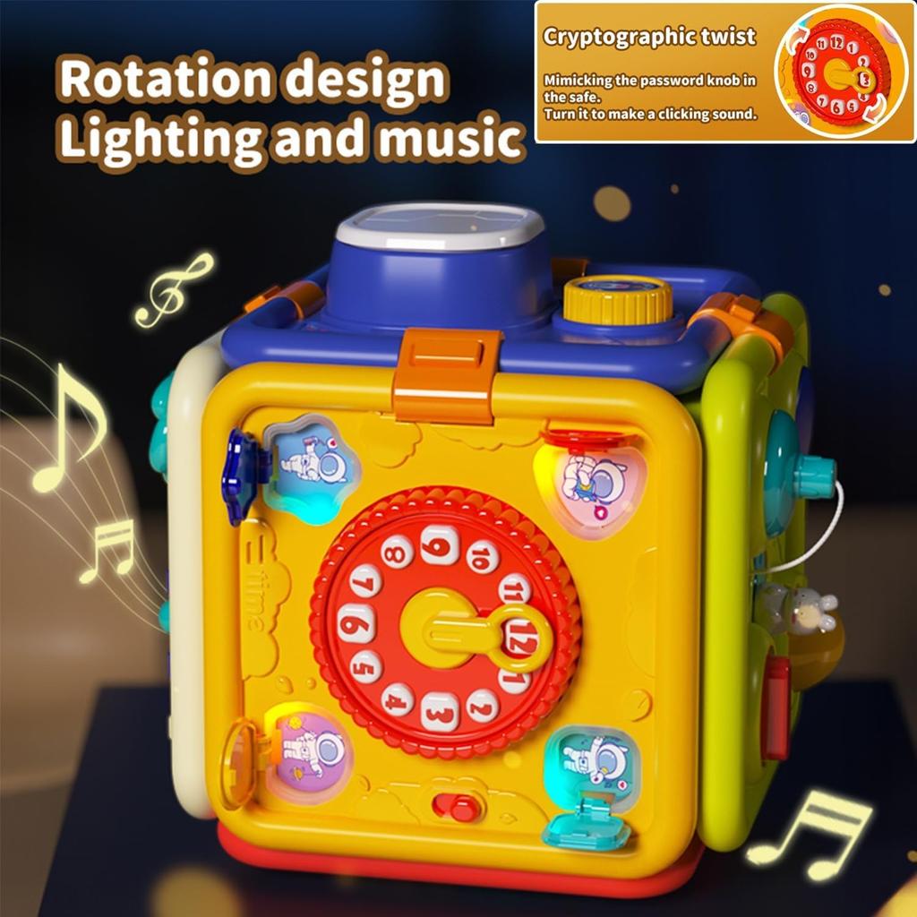 6 in 1 Baby Learning Activity Cube Busy Board Montessori Sensory Toys with Music & Lights for Boy Girl Toddler Educational Toys