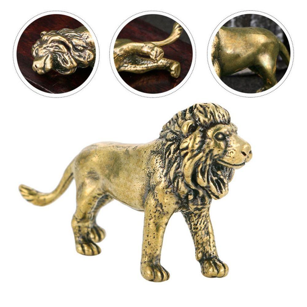Copper Lion Statue Cute Mini Lion Sculpture Brass Lion King Figurines  Office Decoration