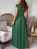 Women's V-Neck Short Sleeve High Waist Evening Gown with Ruched Slit