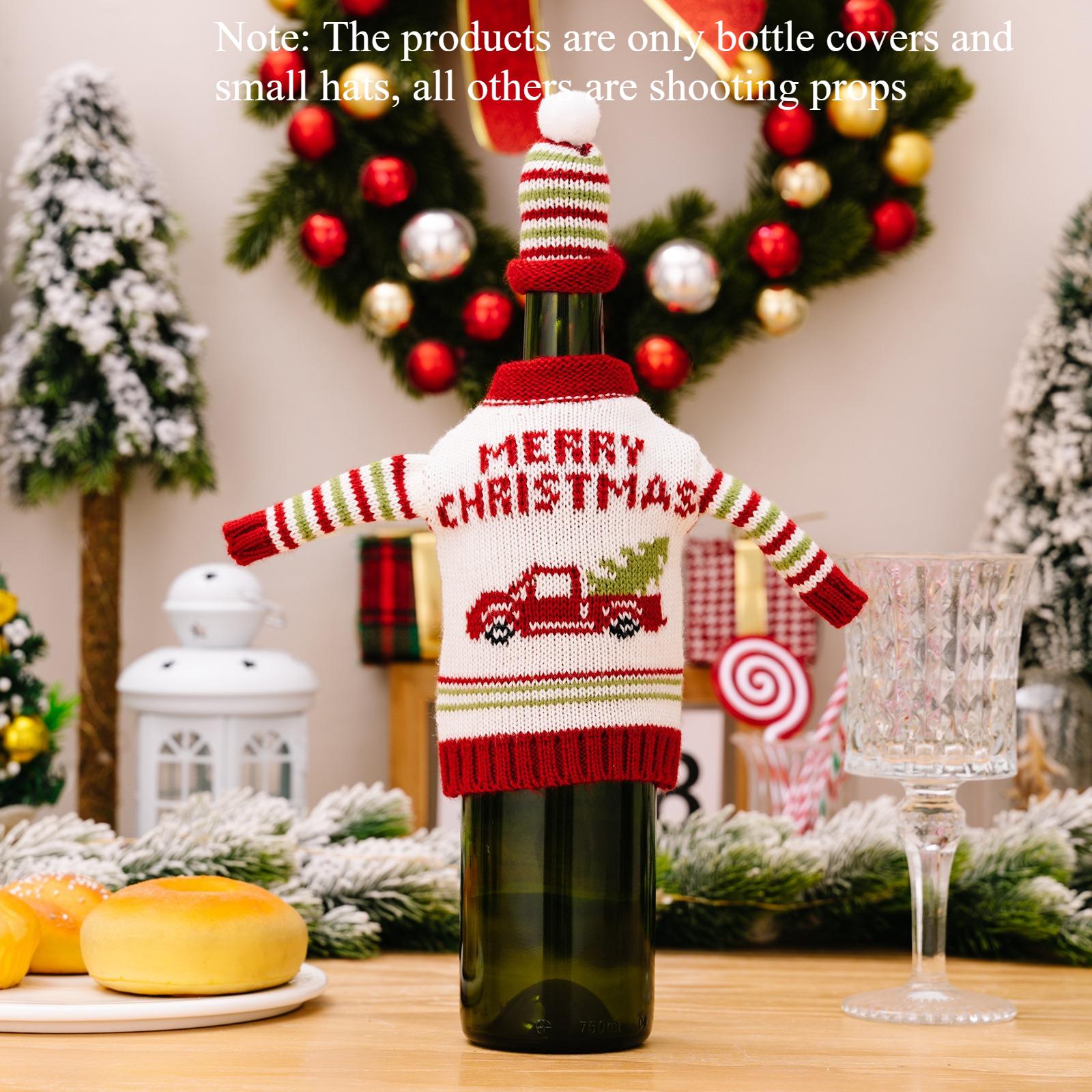 

Christmas Knitted Wine Bottle Cover Christmas Ornament Creative Cartoon Sweater Wine Bottle Cover Snowman Red Wine Cover as shown