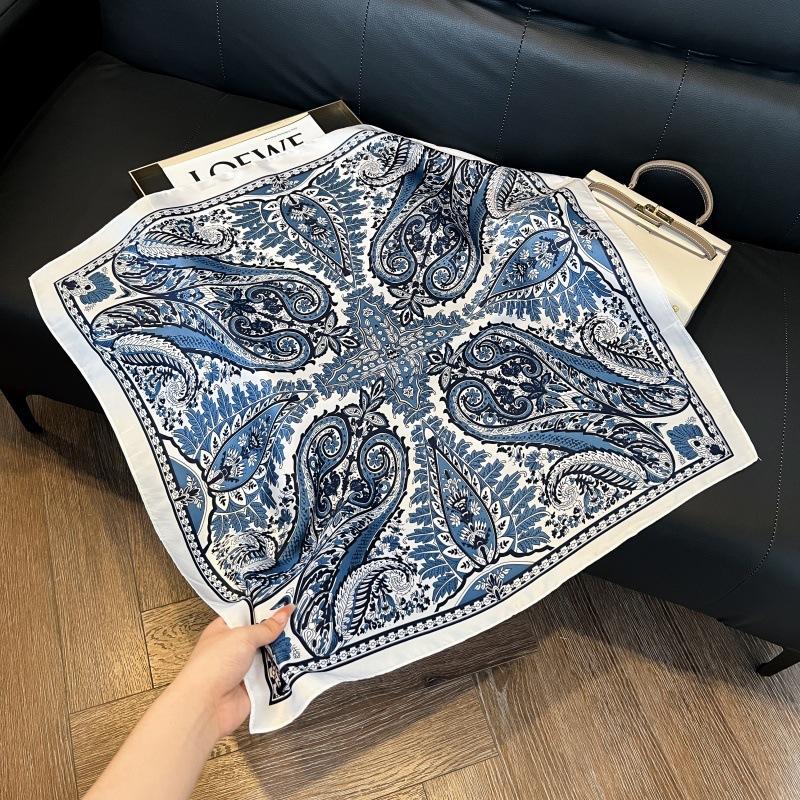 Silk scarf women's spring and autumn decoration versatile ins simple style striped square scarf streamer simulation silk fashion scarf scarf scarf