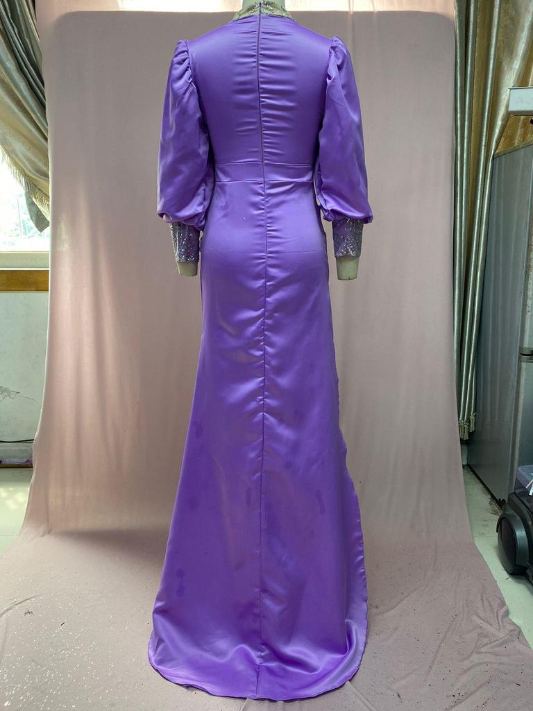 2025 European & American Elegant Gold Evening Dress with Princess Sleeves and Train