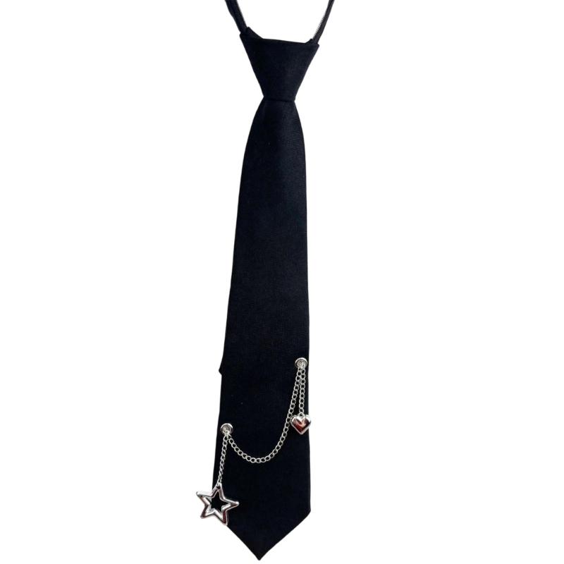 PreTied Women Necktie With Quick Zipper Design Fashion 2000s Punk Chain Decors Neck Tie For Business Event Gathering