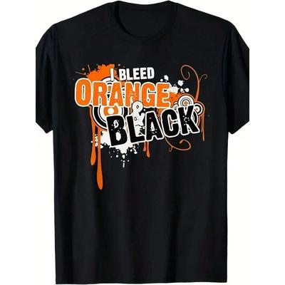Europäische Größen „I Bleed Orange & Black“ Grafik-T-Shirt – Lässiges Kurzarm-Rundhals-T-Shirt mit Sportteam-Design,
