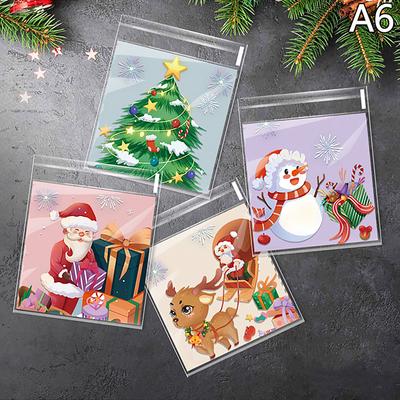 100Pcs Christmas Gift Bag Self Adhesive Cookies Candy Wrapping Bag Year Party Gift Snack Baking Plastic Bag