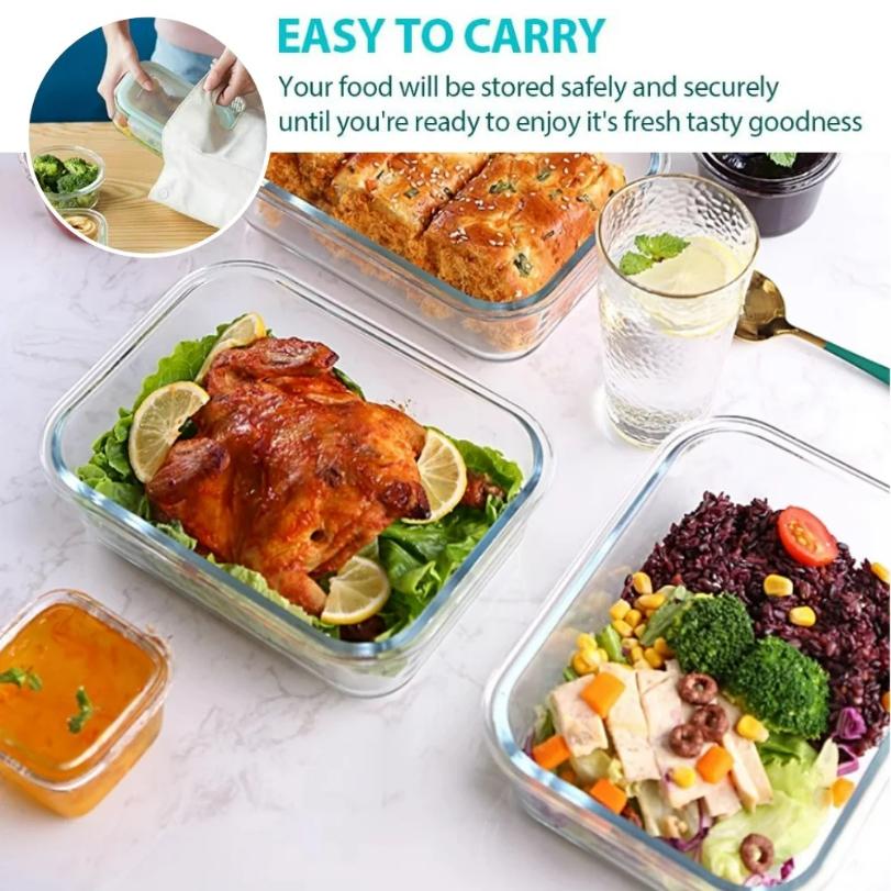 Glas-Lunchboxen Lebensmittelaufbewahrungsbehälter, Meal Prep, luftdichte Bento-Boxen, für Mikrowelle, Ofen, Gefrierschrank und Spülmaschine, BPA-frei
