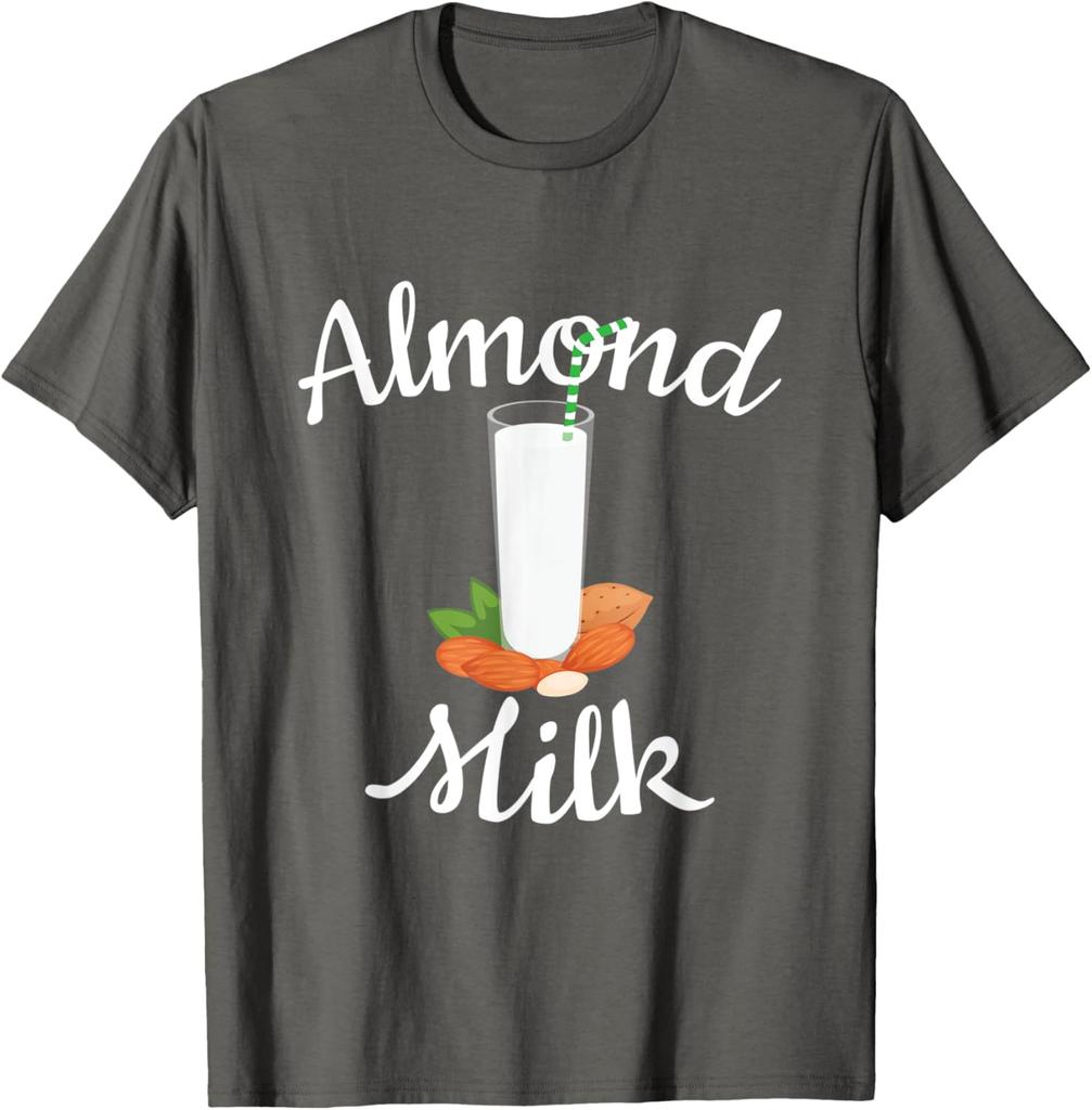 Mandelmilch Liebhaber Geschenk Grafik T-Shirt Lässig Weiche Baumwolle Rundhals T-Shirt für Vegane Getränke Fans