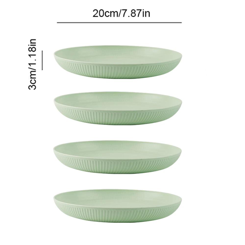4Pcs 20cm Lightweight Unbreakable Wheat Straw Plates Deep Dinner Plate for Kids Toddler Adult Dishwasher Microwave Safe