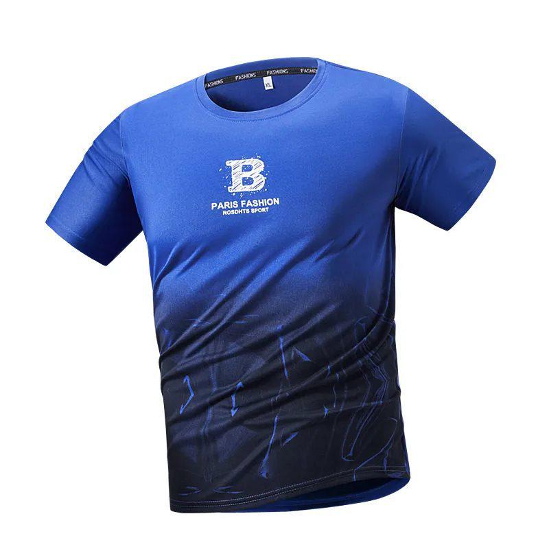 Men s Gradient Print Ice Silk Short Sleeve T-shirt - Summer Casual Round Neck Top L