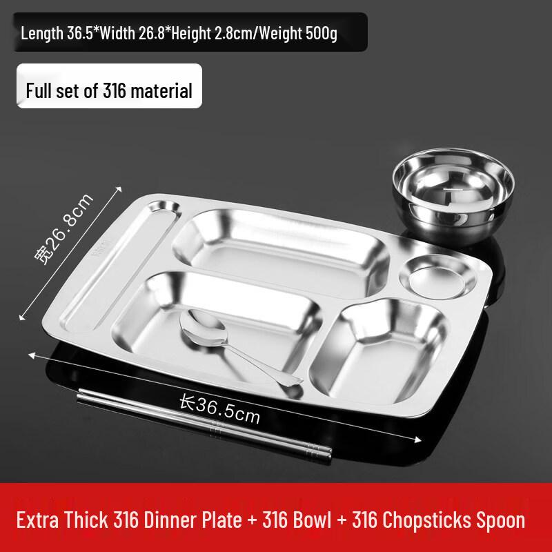 Zhebu Thickened Stainless Steel 5-Compartment Lunch Tray