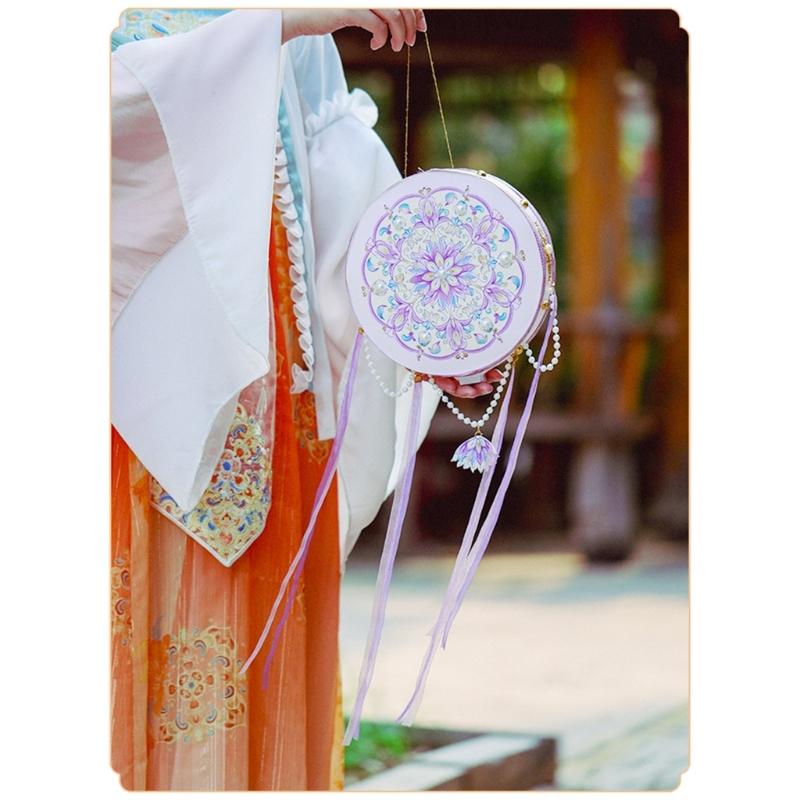 Floral Lantern with Pearls and Ribbon MidAutumn Festival Handheld Toy Kids Led Lights New Year Night Market Stall
