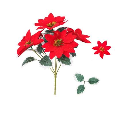 5 Heads Bunch Artificial Poinsettia Bouquet Artificial Flowers Realistic Christmas Decoration Red Poinsettia Potted Ornaments