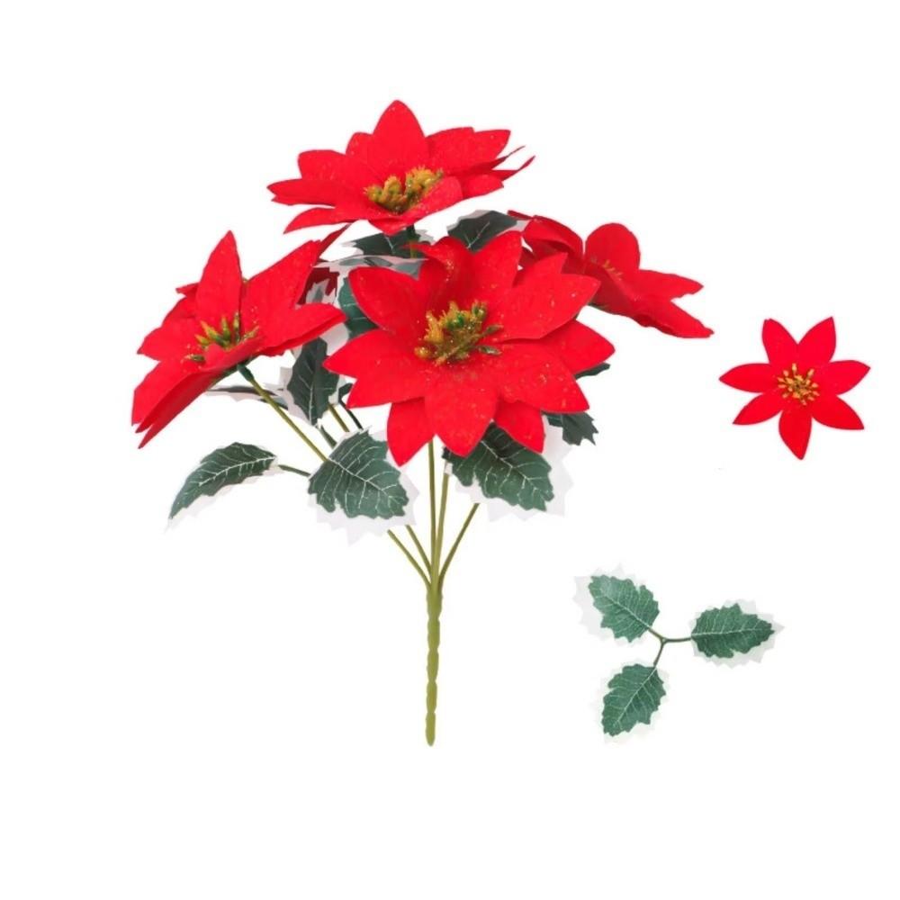 Artificial Flowers Fake Flower Pot Ornament Red Poinsettia Simulation Bouquet  Holiday Decor