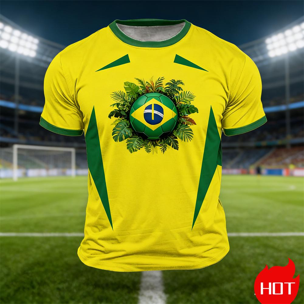 Brazil Flag Print T Shirt For Men Outdoor Sports Short Sleeve Tees Summer Loose O-neck Tops Fashion Brasil Football Fan T-shirts