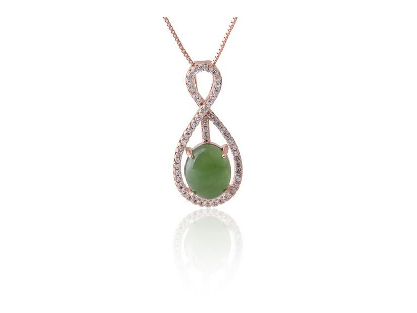 Bridal 4-Piece Set: Rose Gold Plated 925 Silver Earrings, Ring, Necklace with Jasper and Hetian Jade