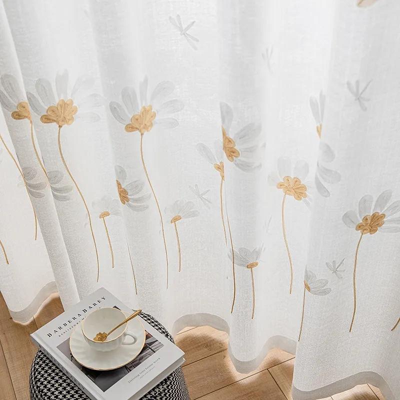 WTEMPO 2PCS Semi Shading Window Screen Living Room Bedroom Balcony Finished Curtains Cheap Sun Protection Thickened White Gauze Curtains