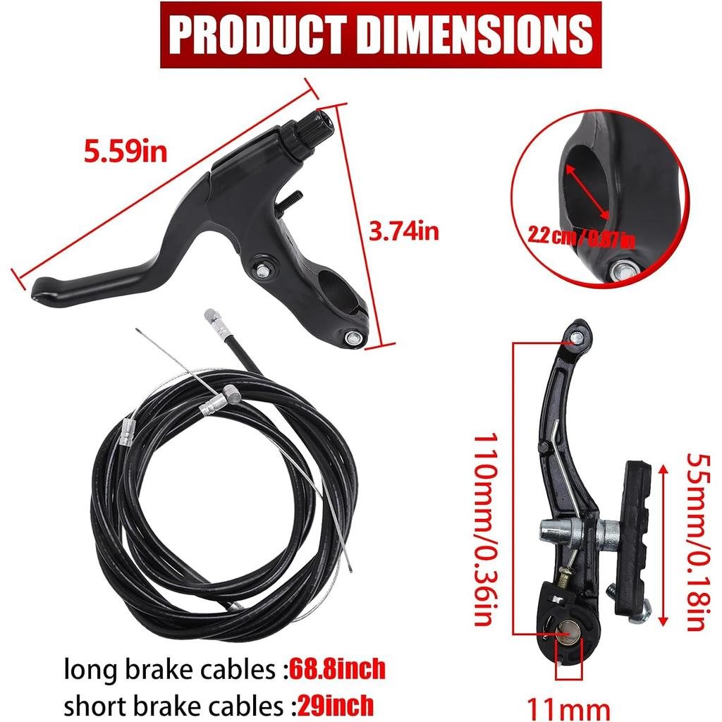 Bike Brake Set, Front and Rear Bike MTB Brake,Inner and Outer Callipers Cables Lever Kit with Calipers Levers Cables Multi-Tool Wrenches (Black)