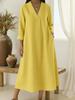 Spring Casual V-neck Cotton Linen Long Sleeve A-line Maxi Dress