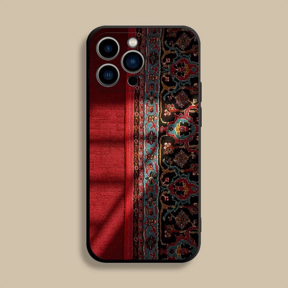Arab Persian Carpet Floral Painting Phone Case For iPhone 17,16,15,14,13,12,Pro,Max,Plus,E,SE4,Air,Mini Black Soft Cover