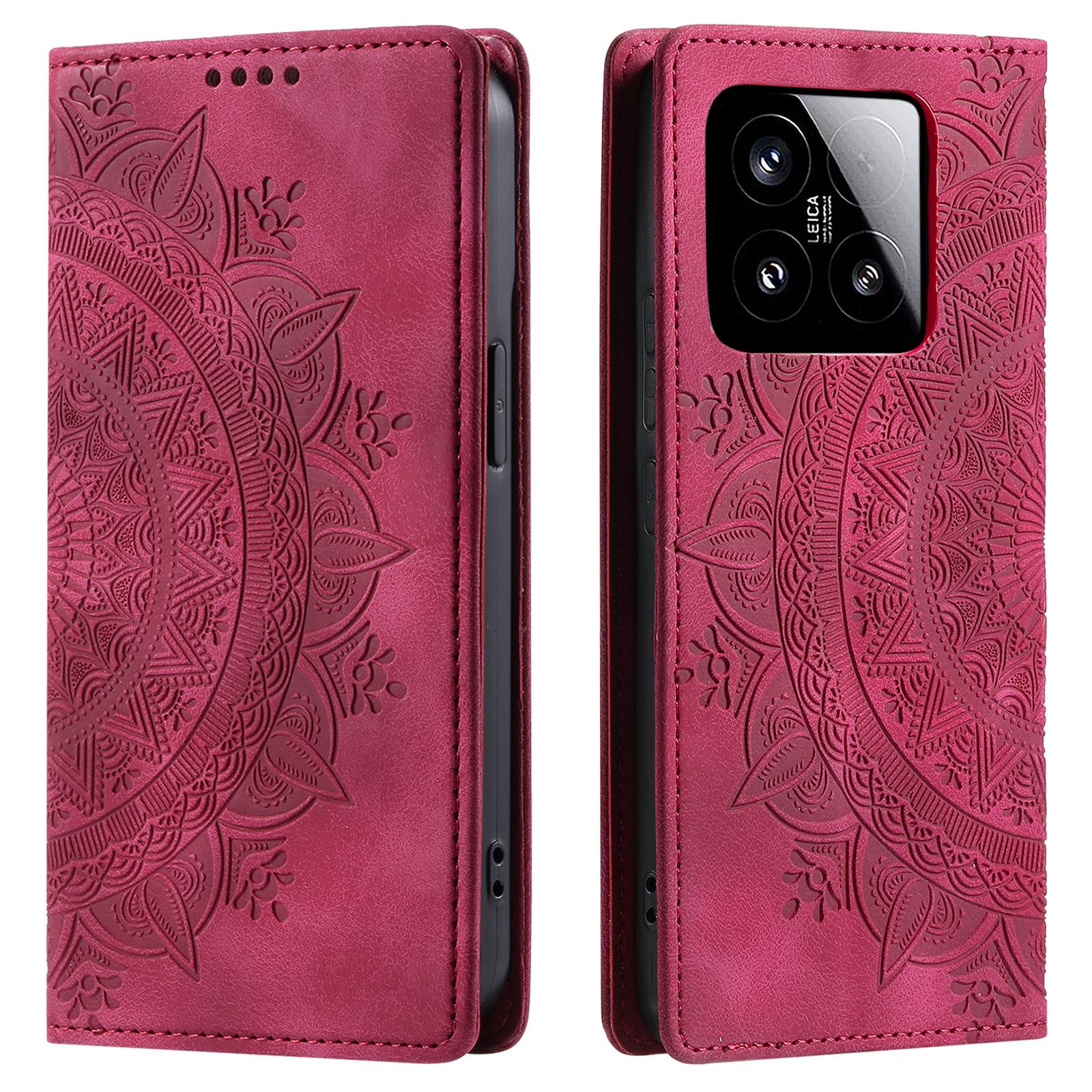 

For Xiaomi 15 Case Mandala Pattern Magnetic Closing Leather Phone Cover Rose