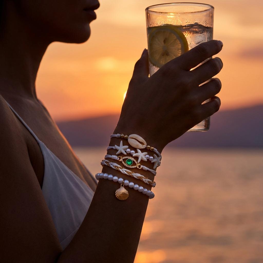 5pcs/Set Bohemian Imitation Pearl Shell Pendant Bracelets for Women Ethnic Style Conch Wave Rope Bracelet Summer Beach Jewelry