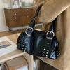 Pu Leather Retro Rivet Shoulder Bag Spicy Girl Motorcycle Bag Punk Tote Bag  Girls