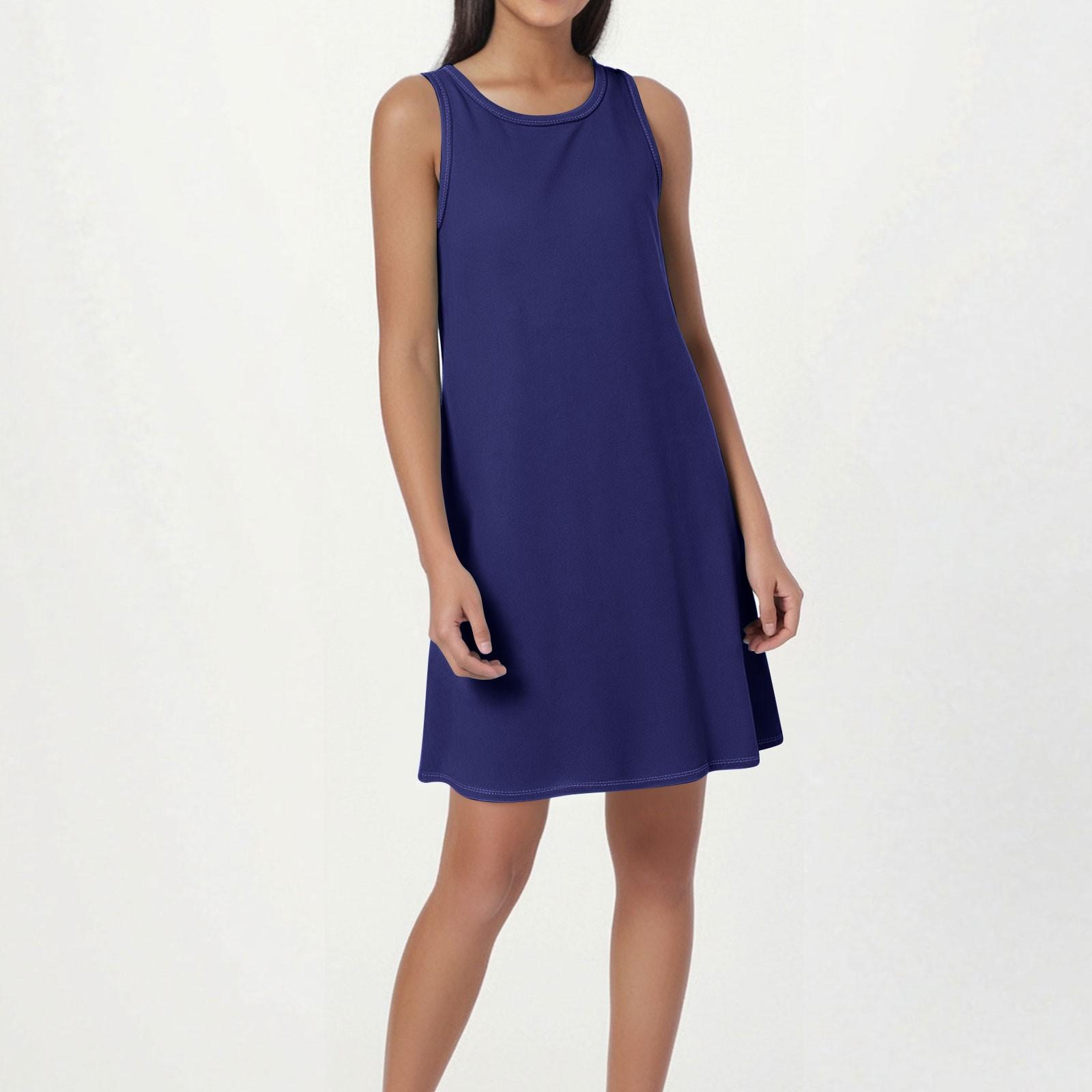 

Женское модное пляжное платье без рукавов с круглым вырезом однотонное XL