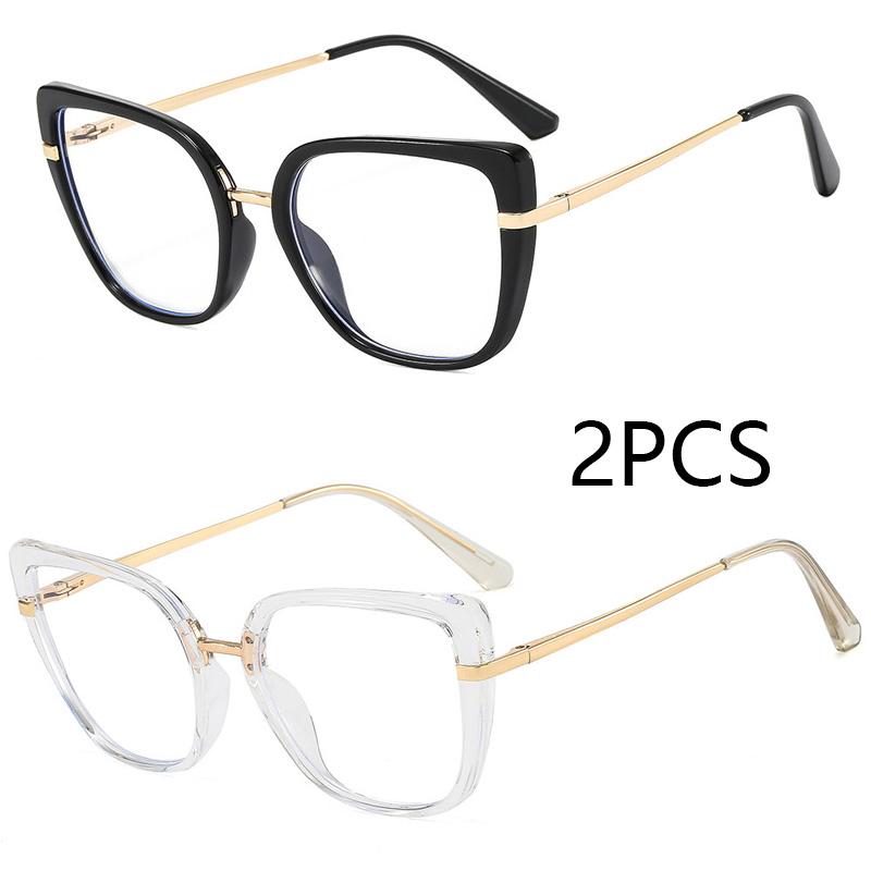 

2Pcs Oversized Glasses Frame Women Square Brand Trendy Leopard Cat Eye Spectacle Frame Eyewear Blue Light Blocking Glasses