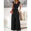 Women's Loose Fit Two Piece Set Sleeveless V Neck Top High Waist Wide Leg Pants