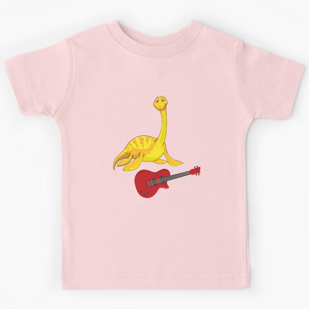 Dinosaur Playing Electric Guitar ,Funny Good Dinosaur Electric Guitar Lovers Yellow Cute Dinosaur Art Kids T-Shirt 170